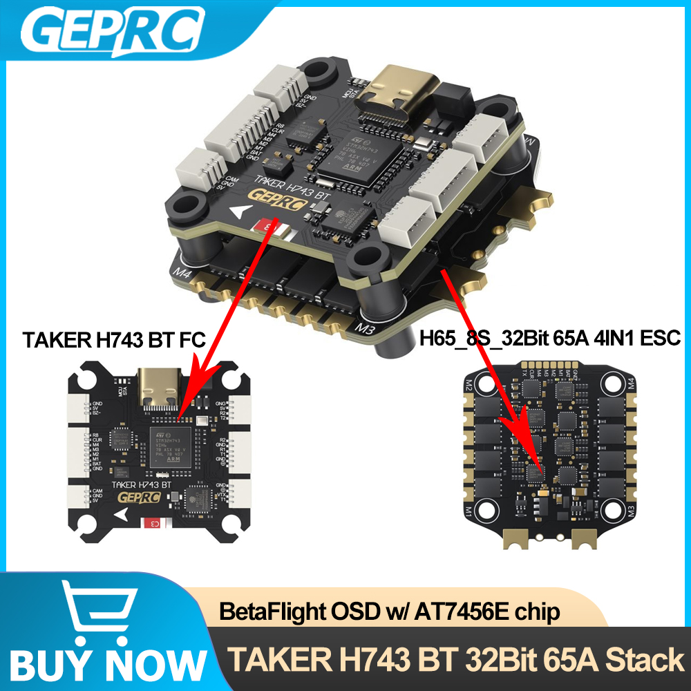 Geprc taker h743 bt 32bit 65a  - Drone Racing Flight Controller avaliação e preço